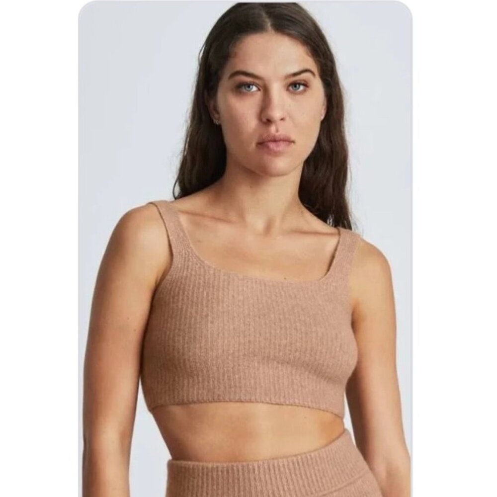 Everlane NWT Cozy Stretch Wool Cropped Tank Sz Large Womens Camel Beige Knit